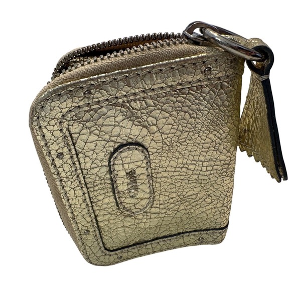 Chloe Metallic Crackle Leather Zip Coin Purse Pouch Gold Tone Hardware - Picture 11 of 11